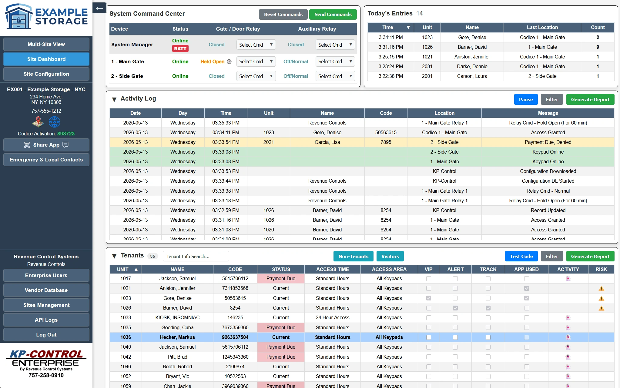 KP-Control System Software Dashboard